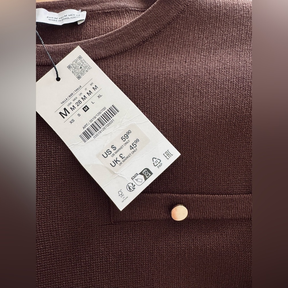 ZARA Brown Knit Pleated Mini Dress – Size M (NWT) - Picture 8 of 11